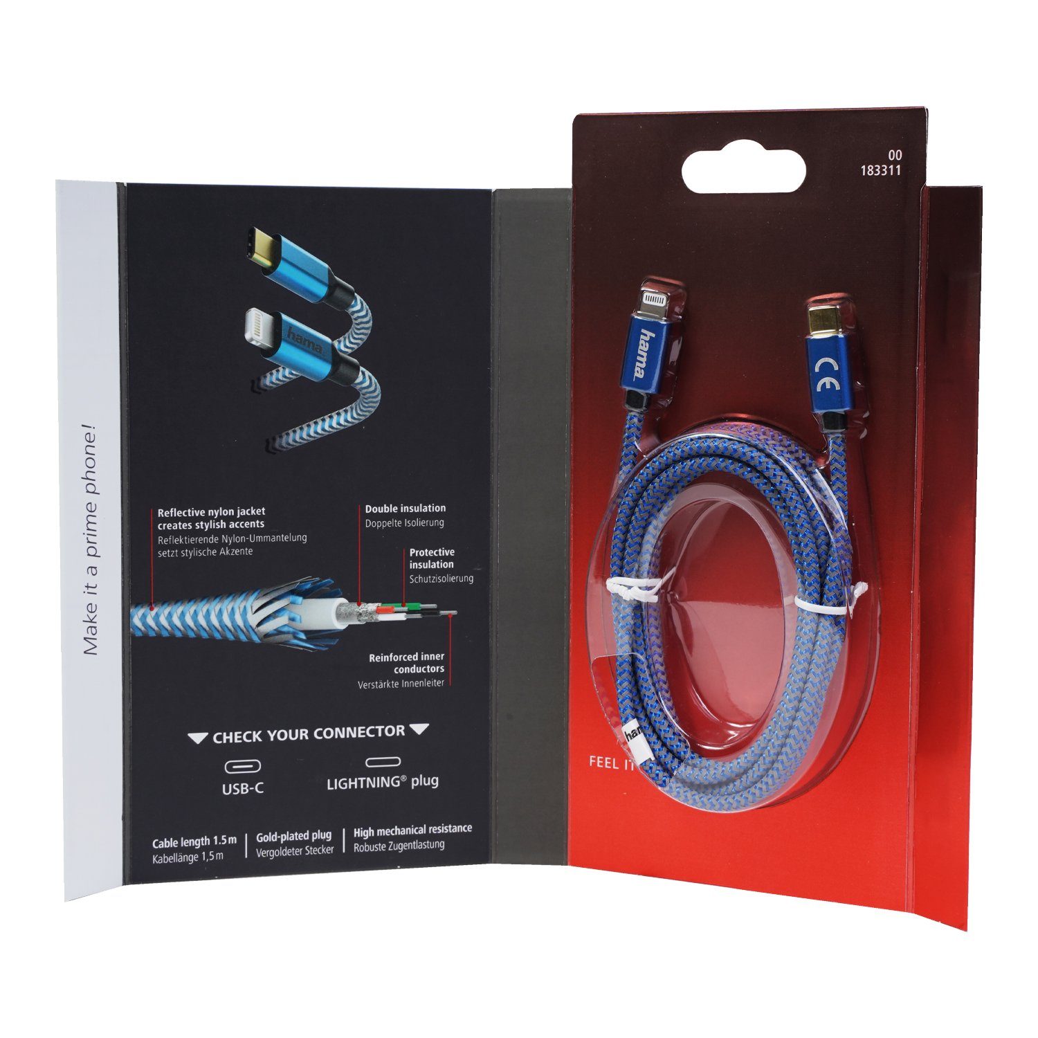 Hama USB-C auf Lightning Ladekabel Datenkabel Blau Tablet-Kabel, USB-C, Lightning, Ladekabel Netzteil passend für Apple iPhone iPod etc.
