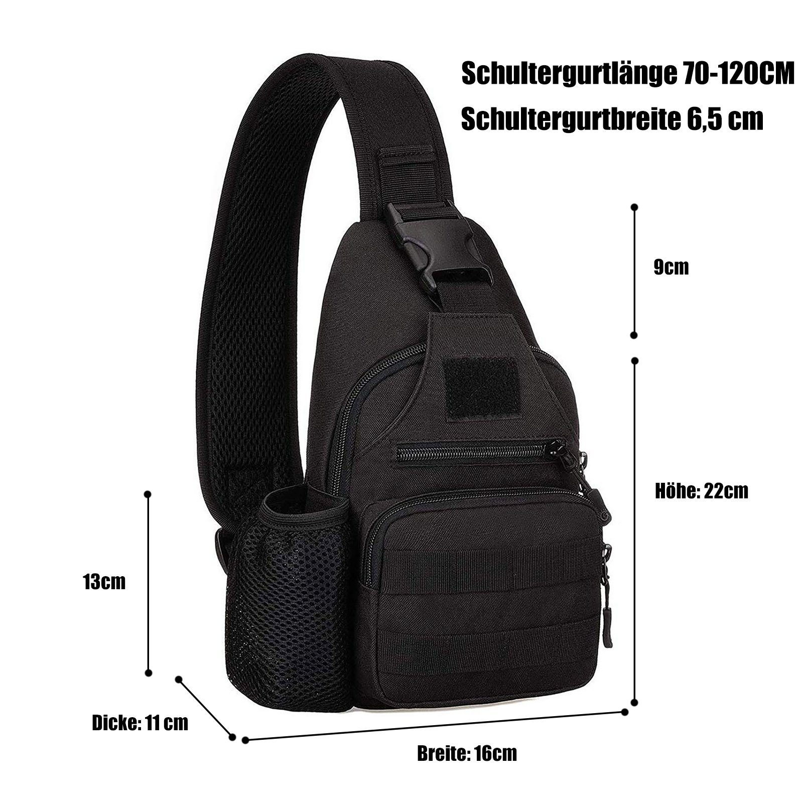 TAN.TOMI Schultertasche Taktisch Brusttasche Military Schultertasche mit Wasserflasche Halter Chest Sling Pack Molle Armee Crossbody Bag Militärisch Umhängetasche Mini Single Strap Rucksack für Reisen Wandern Camping