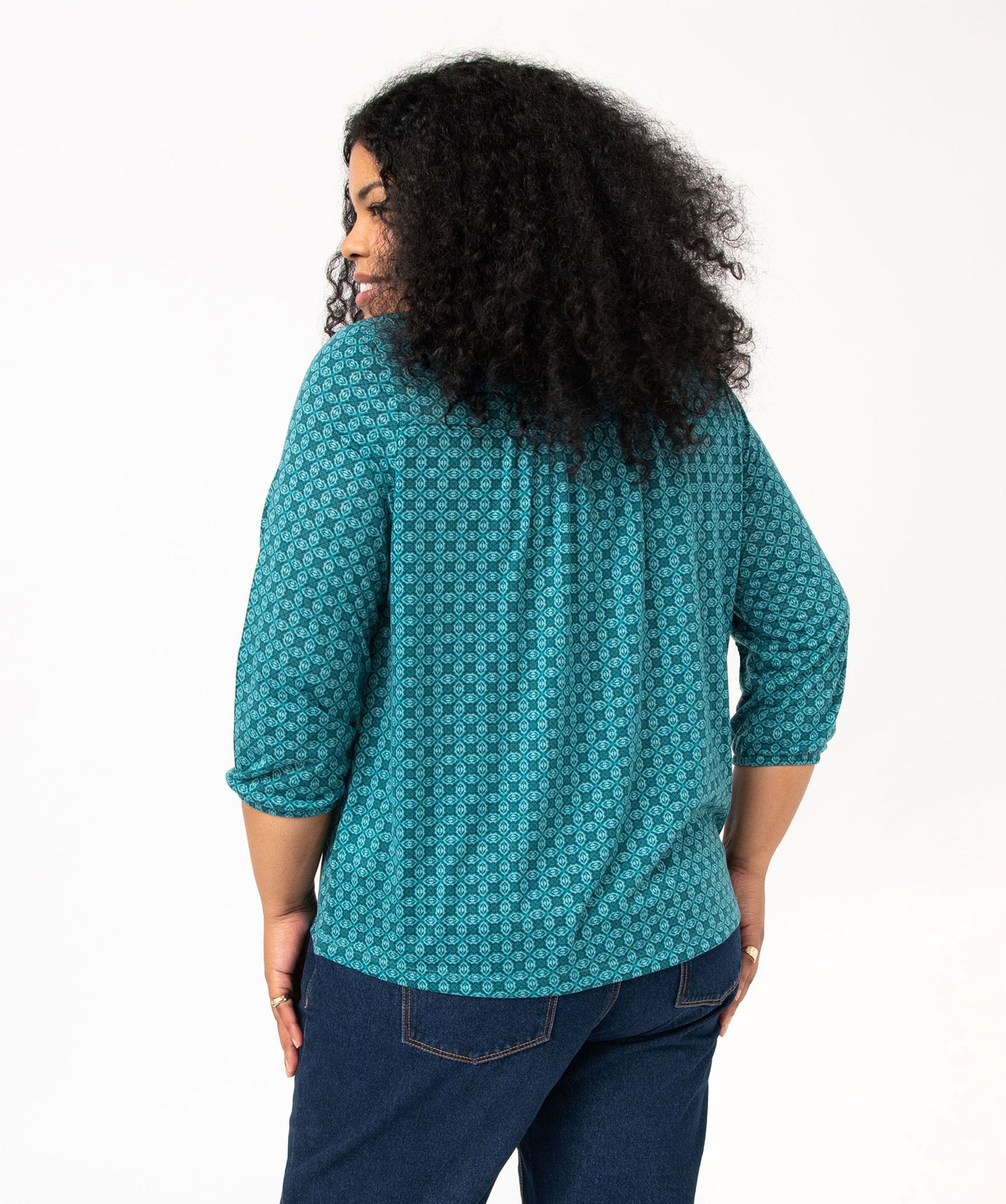 Tee-shirt femme grande taille à manches 3/4 imprimé bleu | GEMO
