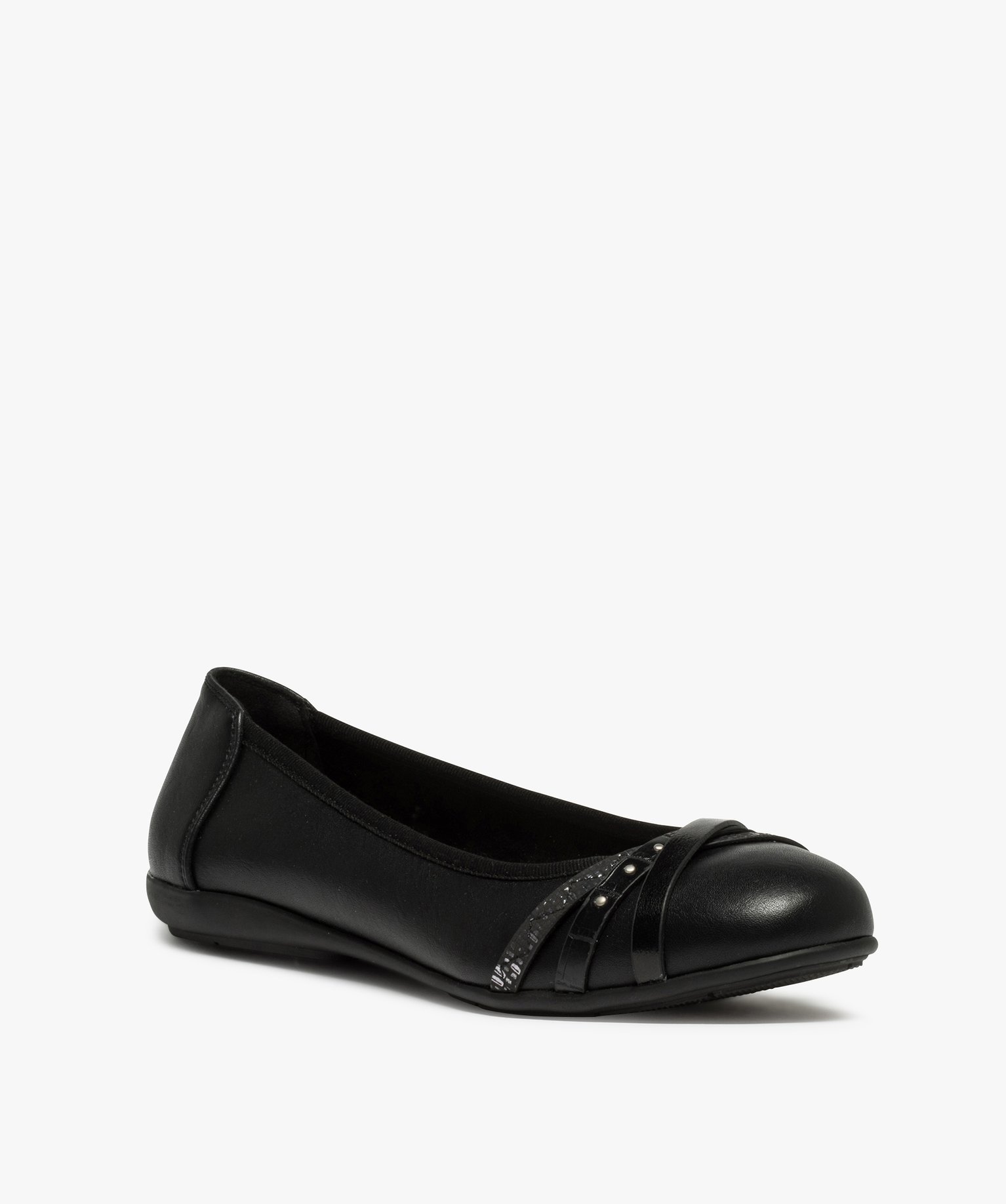 Ballerines femme unies à talon plat et brides fantaisie noir | GEMO
