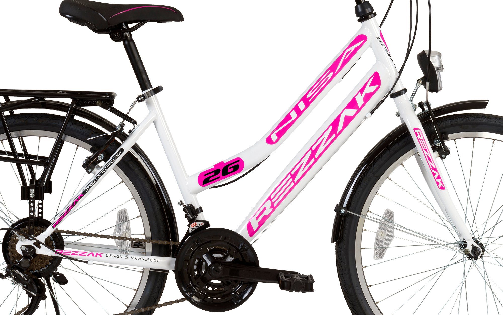 Rezzak Cityrad 26 Zoll Damen Fahrrad Mädchen Fahrrad 21 Gang Schaltung Weiss Pink, 21 Gang Shimano, Kettenschaltung