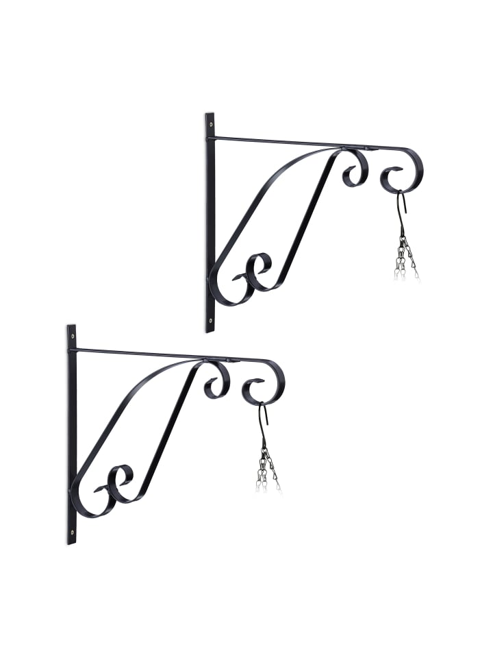 relaxdays 2 x Blumenampel Halterung in Schwarz günstig kaufen onesize