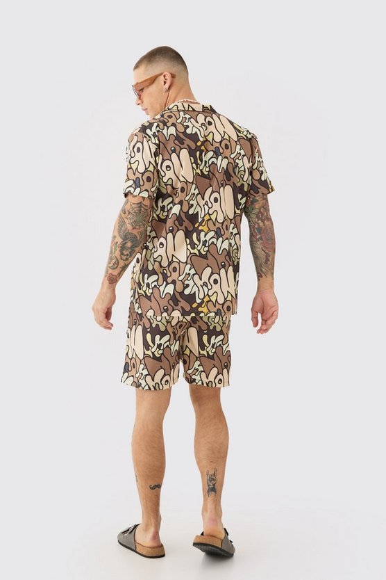 Ripstop Hemd mit Graffiti-Print & Badehose