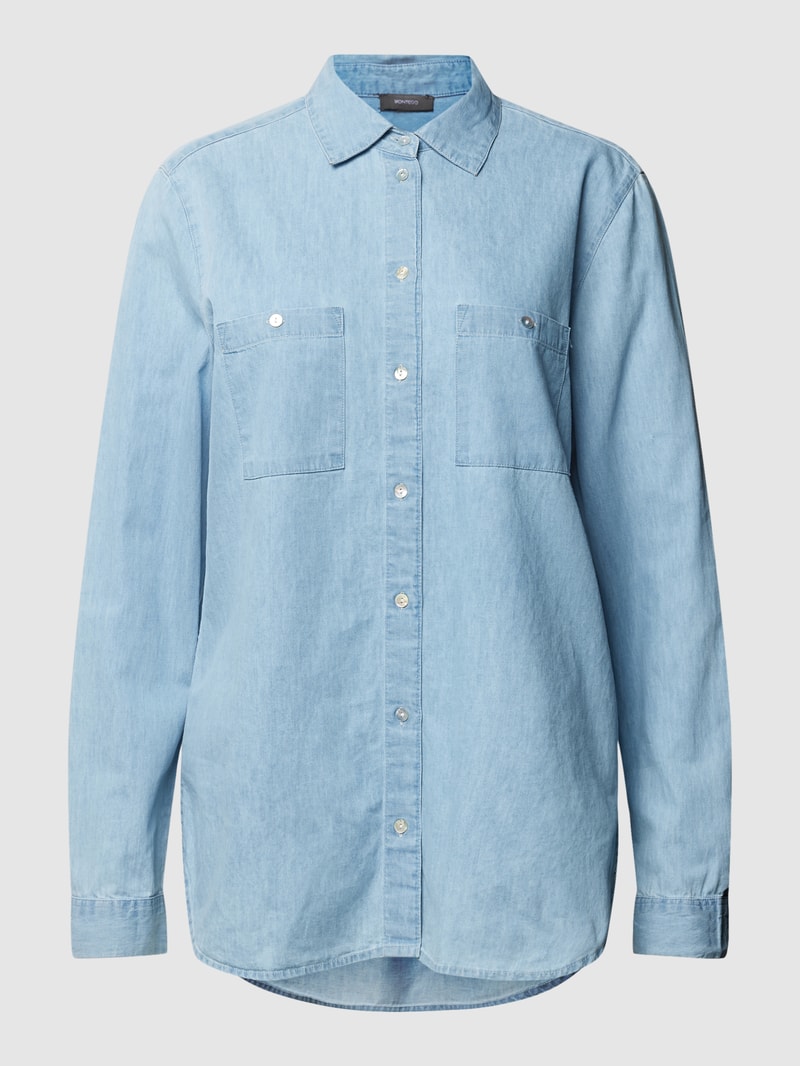 Jeansbluse mit Umlegekragen Modell 'Tencel' in hellblau