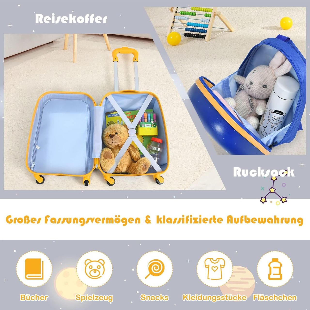 Costway 2tlg Kinderkoffer   Rucksack, Kindertrolley aus Kunststoff