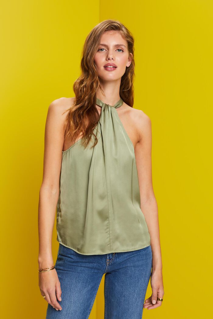 Neckholder-Satinbluse, LENZING™ ECOVERO™