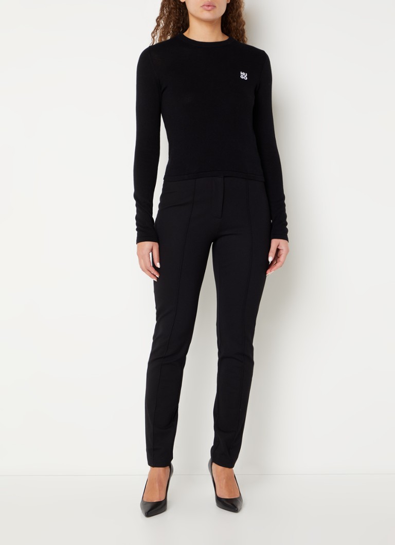 Pulover HUGO BOSS Scallia scurt din tricot fin, cu logo brodat.