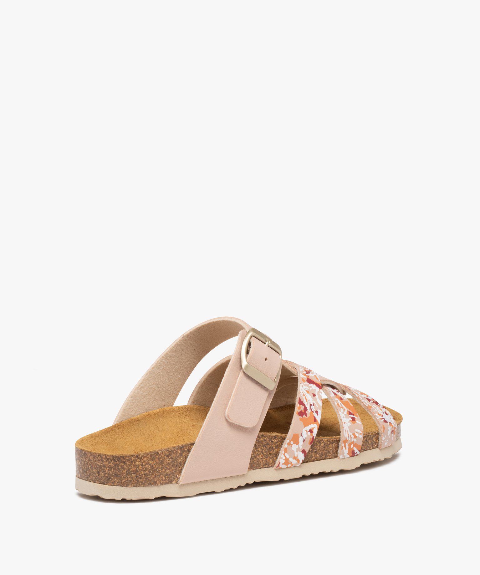 Mules femme à brides multiples et semelle liège rose | GEMO