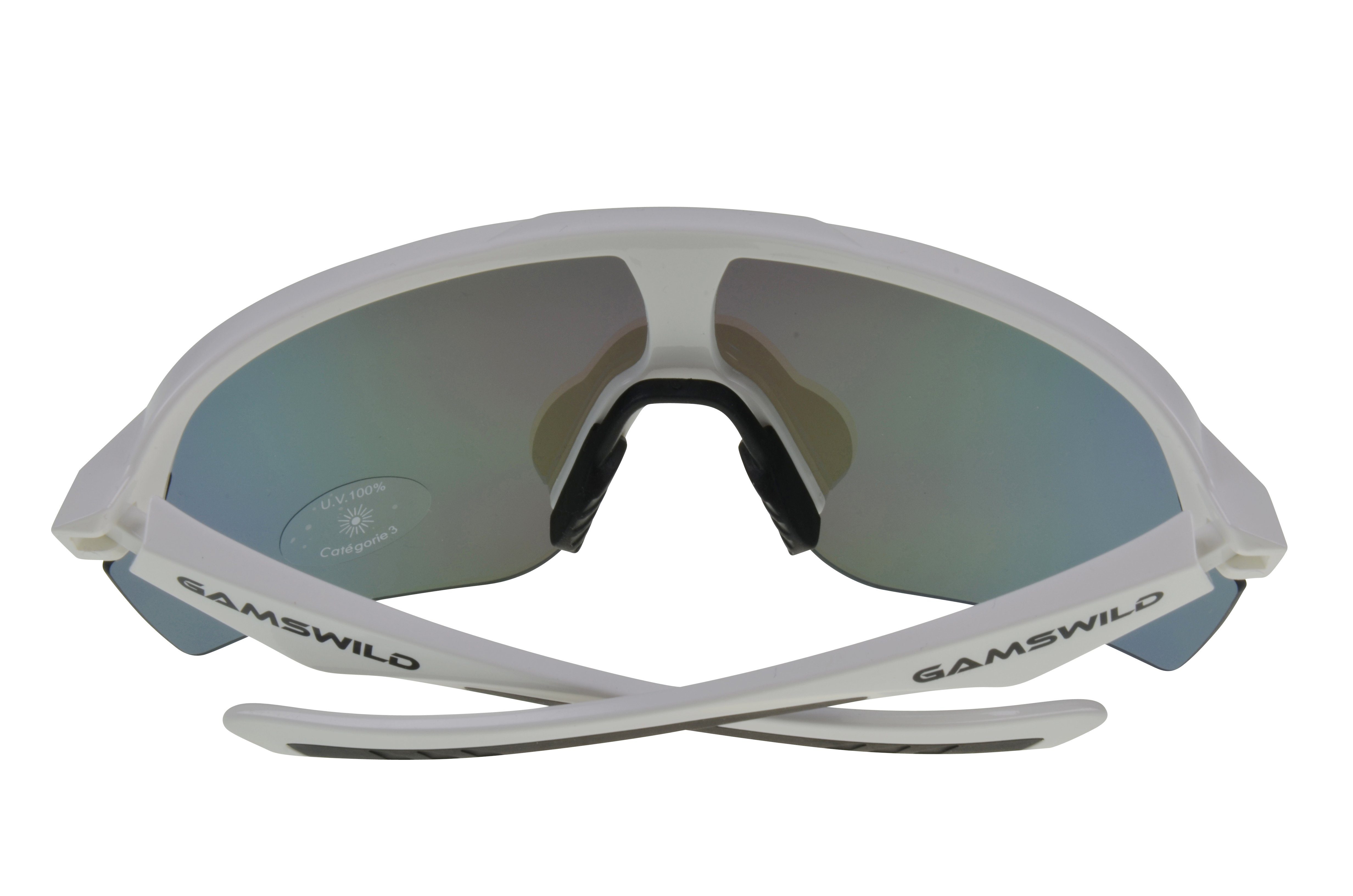 Gamswild Sportbrille WS7138 Sonnenbrille Fahrradbrille Skibrille Damen Herren Unisex, extra große Scheibe, pink, weiß, blau, schwarz, mintgrün