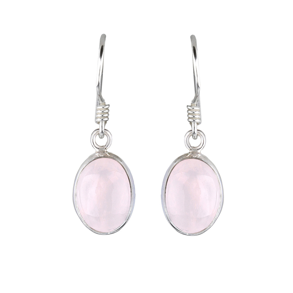 Elli Elli Boucles d'Oreilles Rosenquarz Basic Elegant Oval 925 Silber Boucles d'oreilles