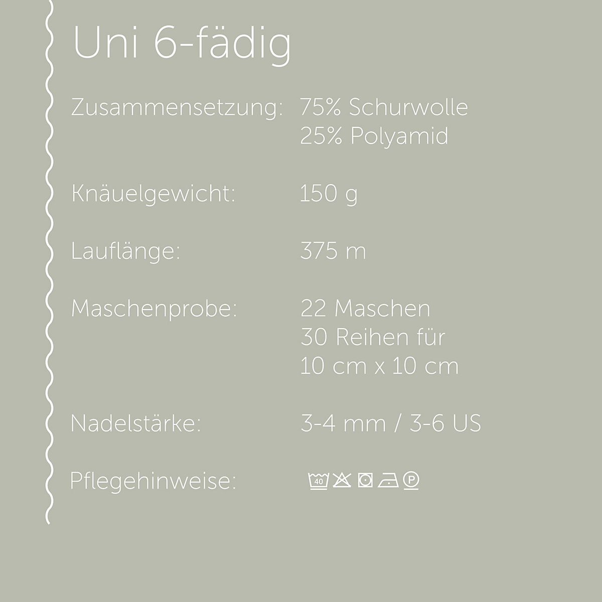 Handstrickgarne 6-fädig Uni, 150g Borke Mel.