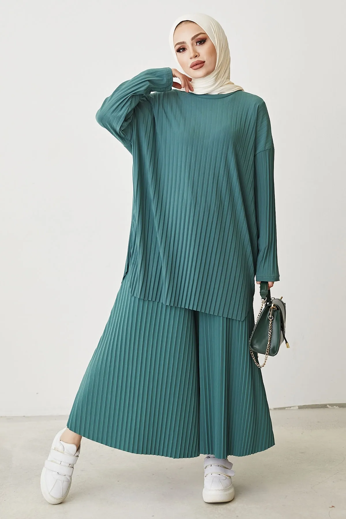 InStyle  Mila Faltenhosen-Tunika-Doppelset – Petrolgrün
