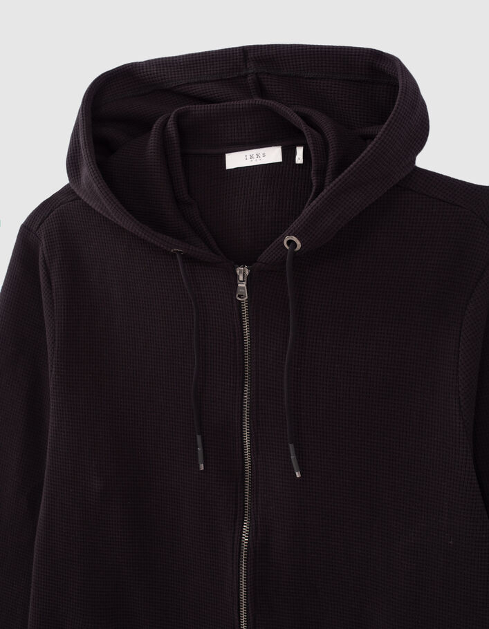 Cardigan noir nid d'abeille à capuche Homme