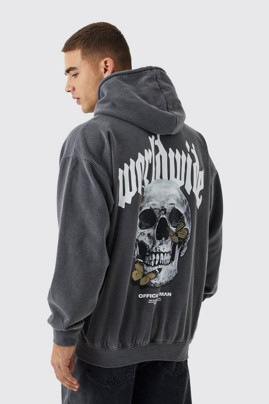 Oversize Hoodie mit Schmetterlings und Totenkopf-Print