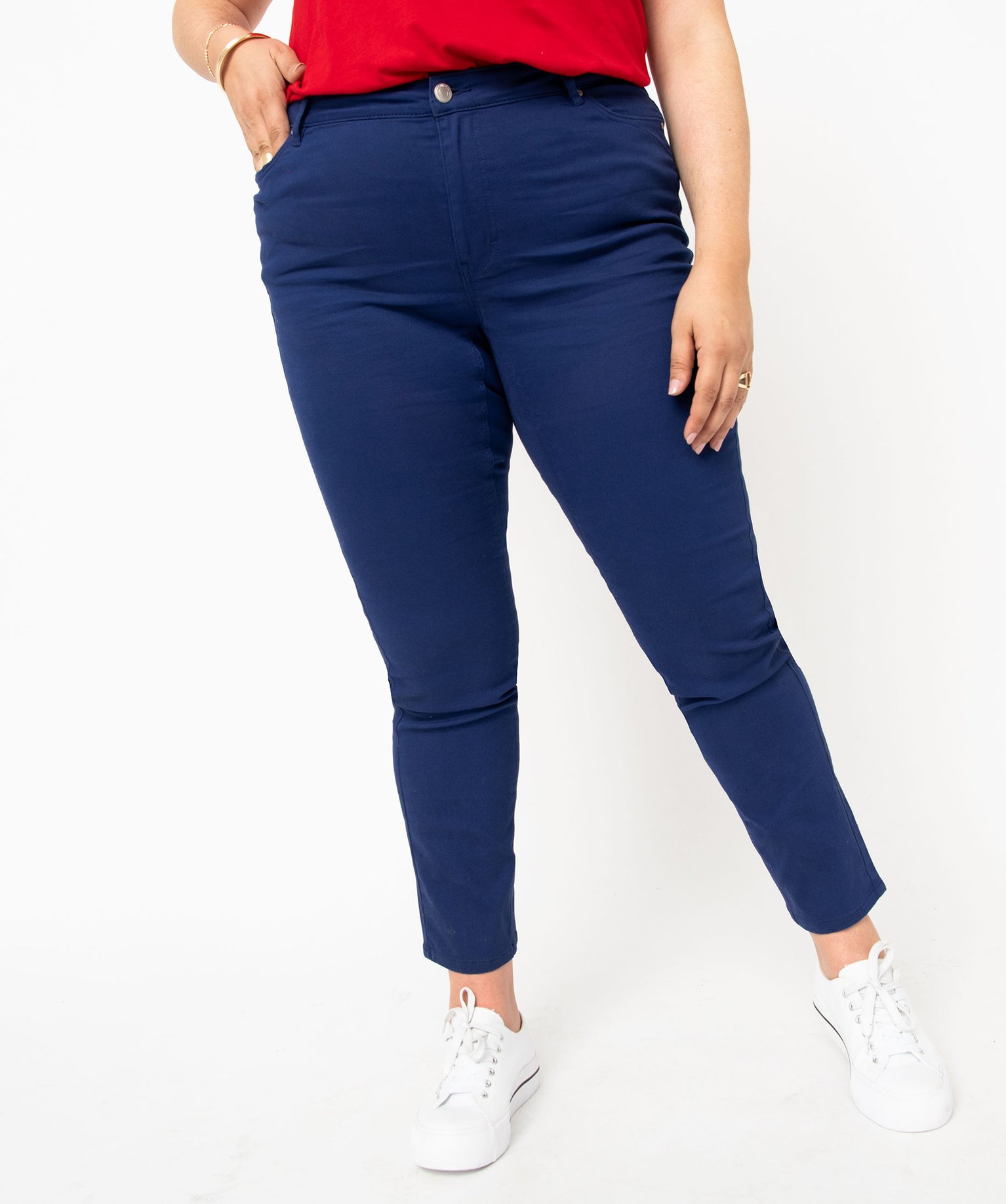 Pantalon femme grande taille coupe Regular bleu fonce | GEMO