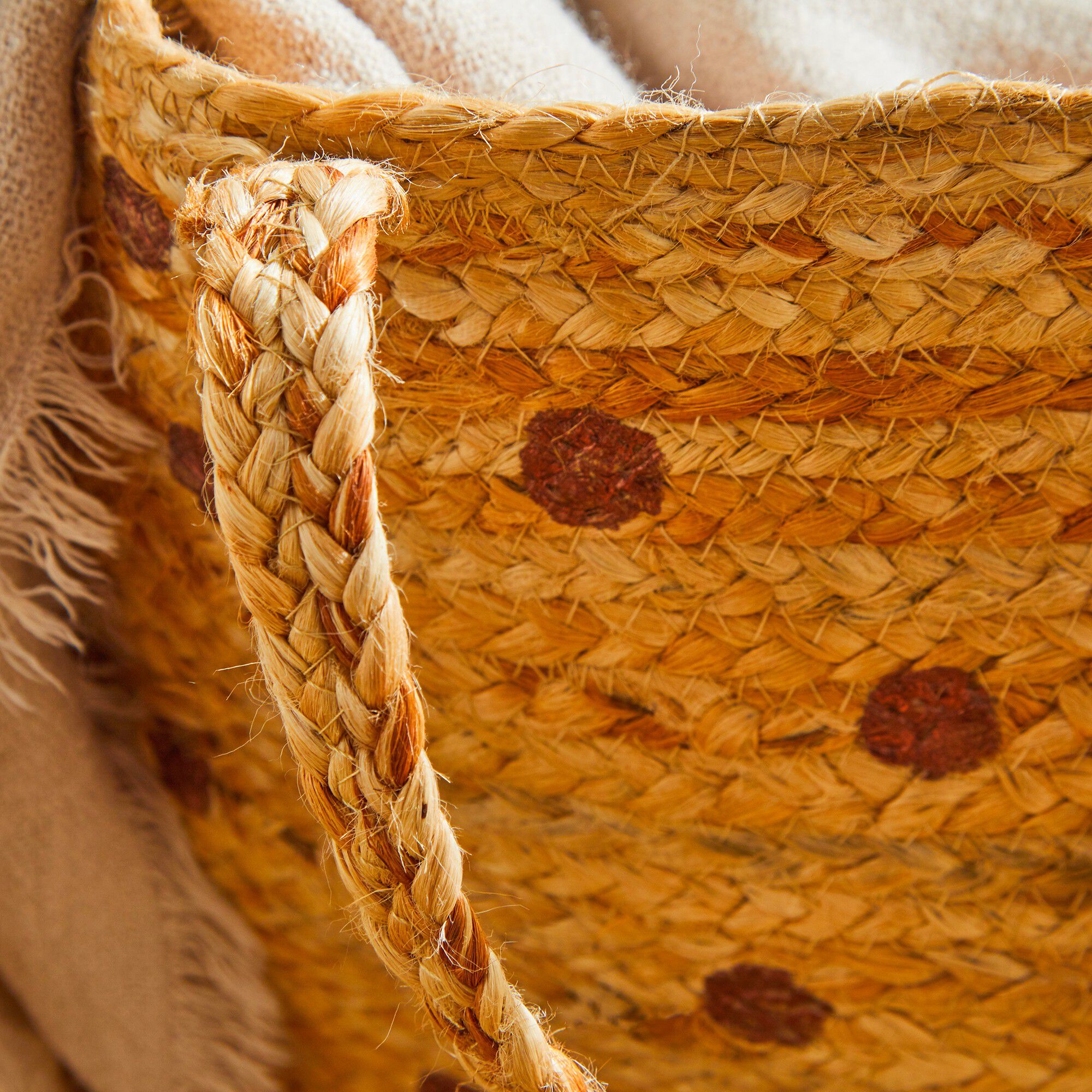 Panier jute tressé naturel / pois cuivre