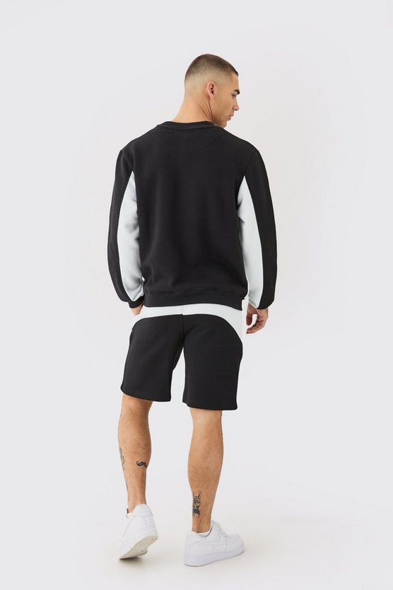 Kurzer Colorblock Sweatshirt-Trainingsanzug mit Reißverschluss-Detail
