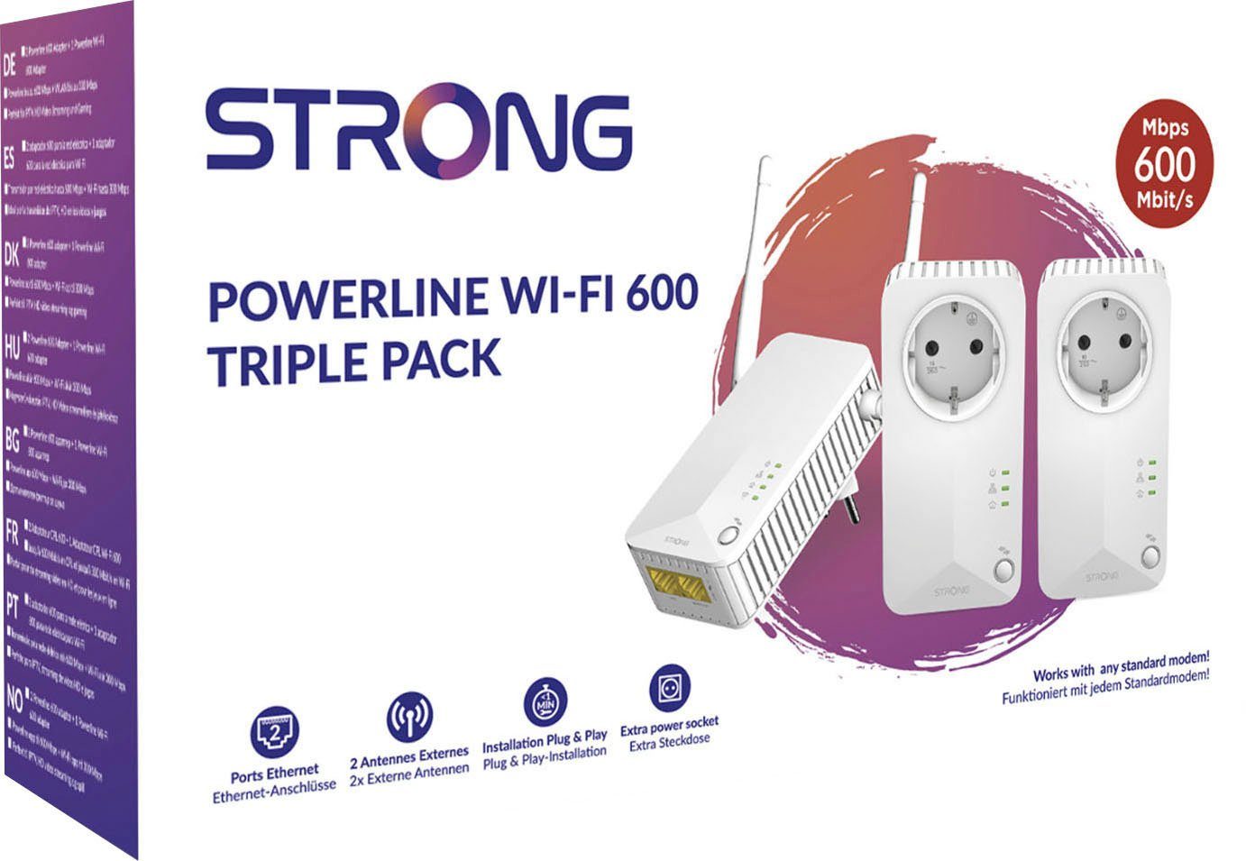 Strong POWERLINE WI-FI 600 TRIPLE PACK Reichweitenverstärker, 600 Mbit/s, WiFi, 3 Einheiten