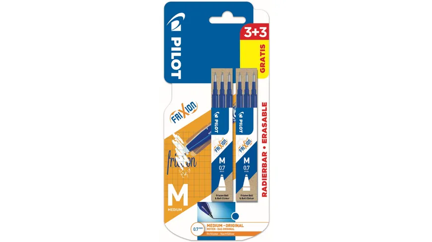 PILOT Tintenrollermine FriXion Ball/Clicker 0.7 (M) Blau 3+3er Blister