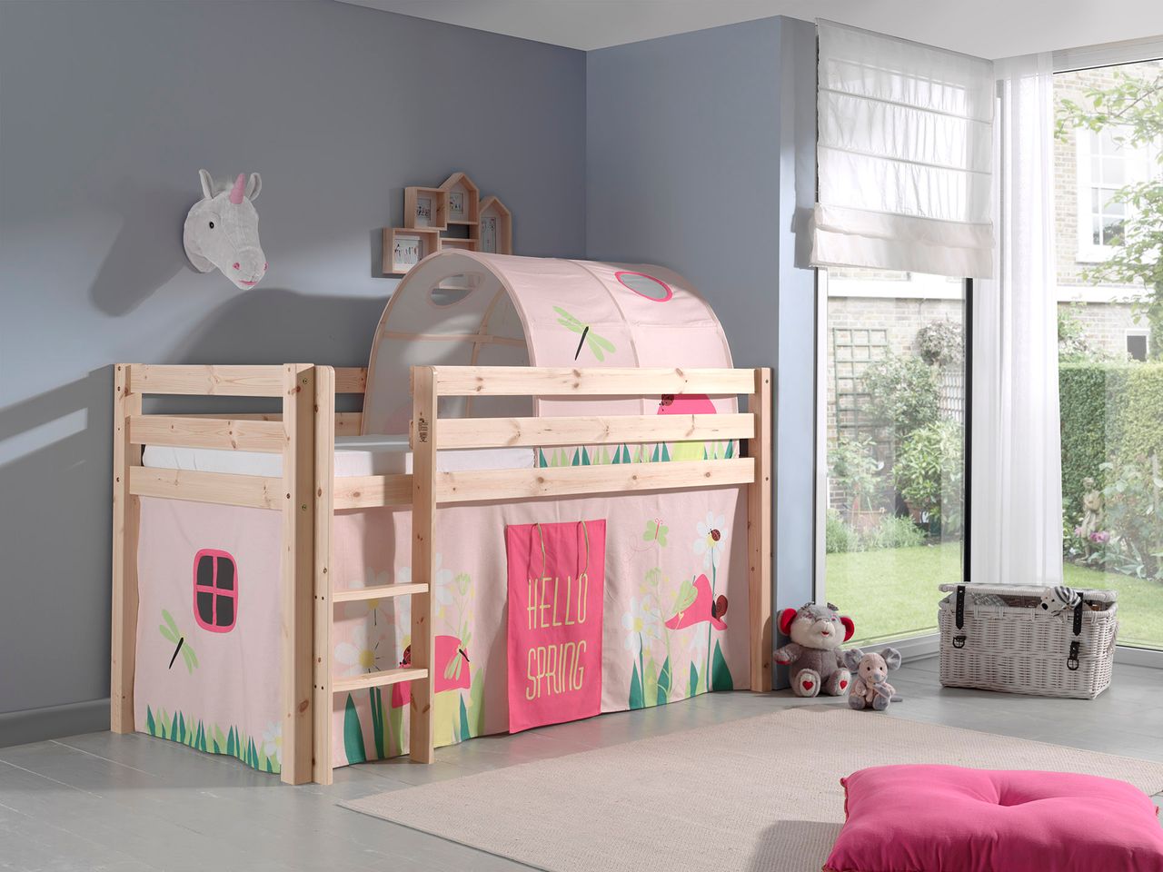 VIPACK Spielbett Pino mit Textilset Vorhang und Tunnel 
