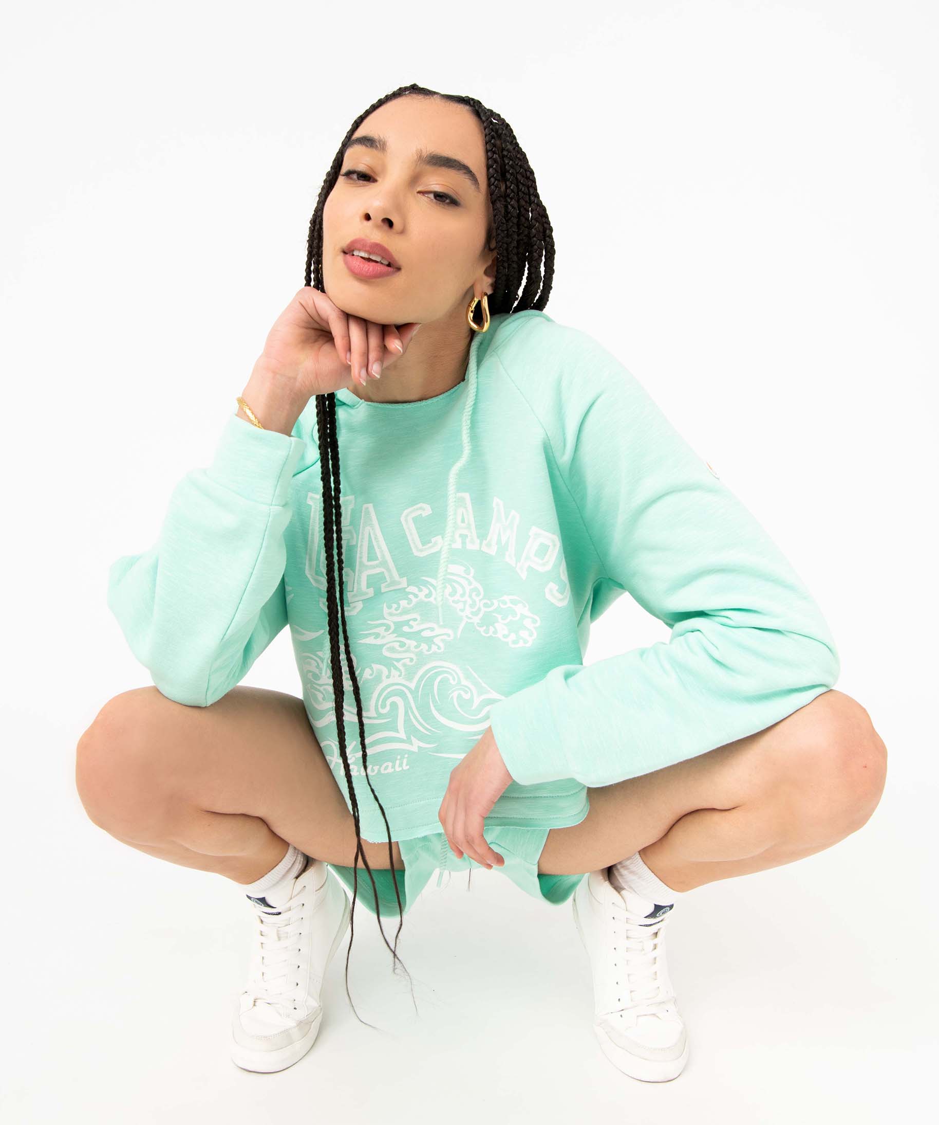 Sweat femme à capuche coupe courte - Camps United vert | GEMO