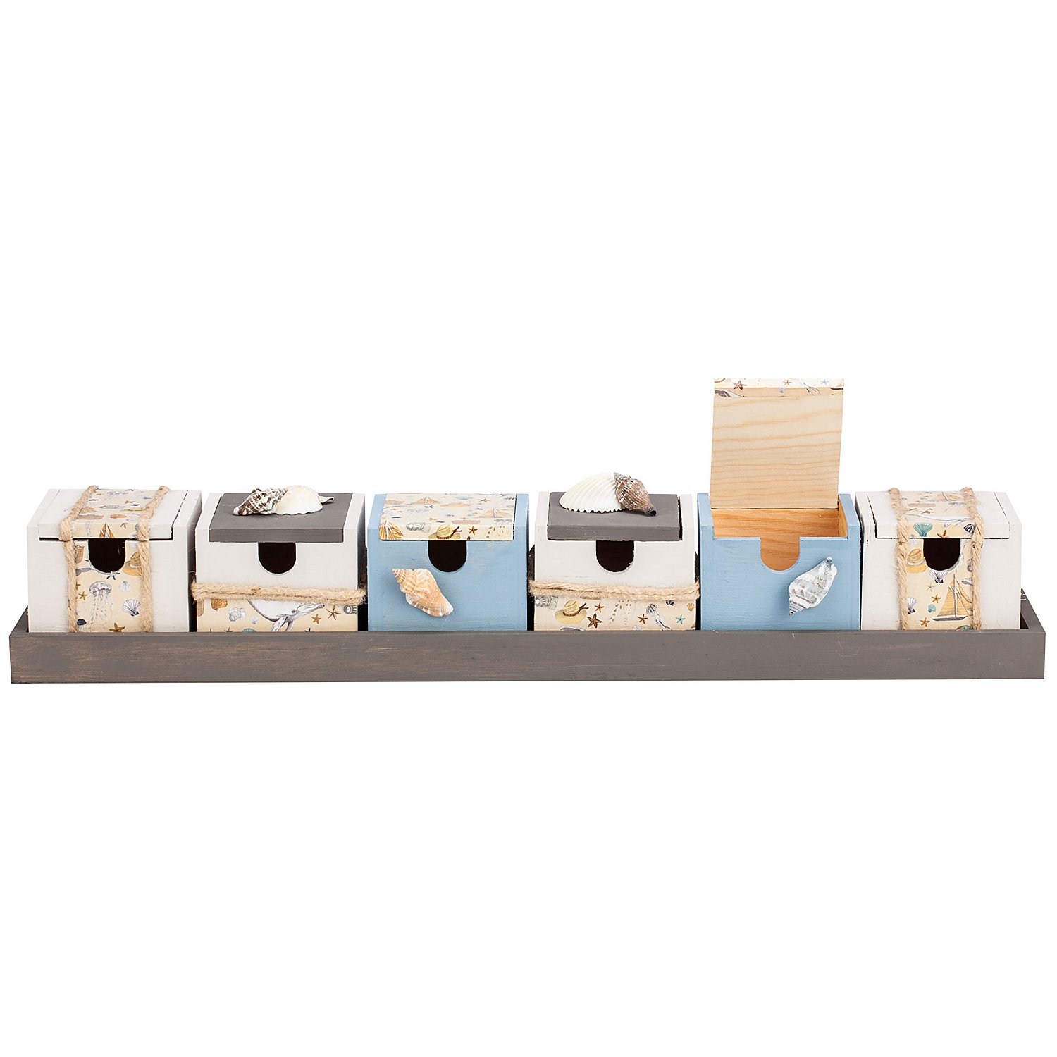 Sortierboxen mit Tablett aus Holz, 50,8 cm, 6 Boxen