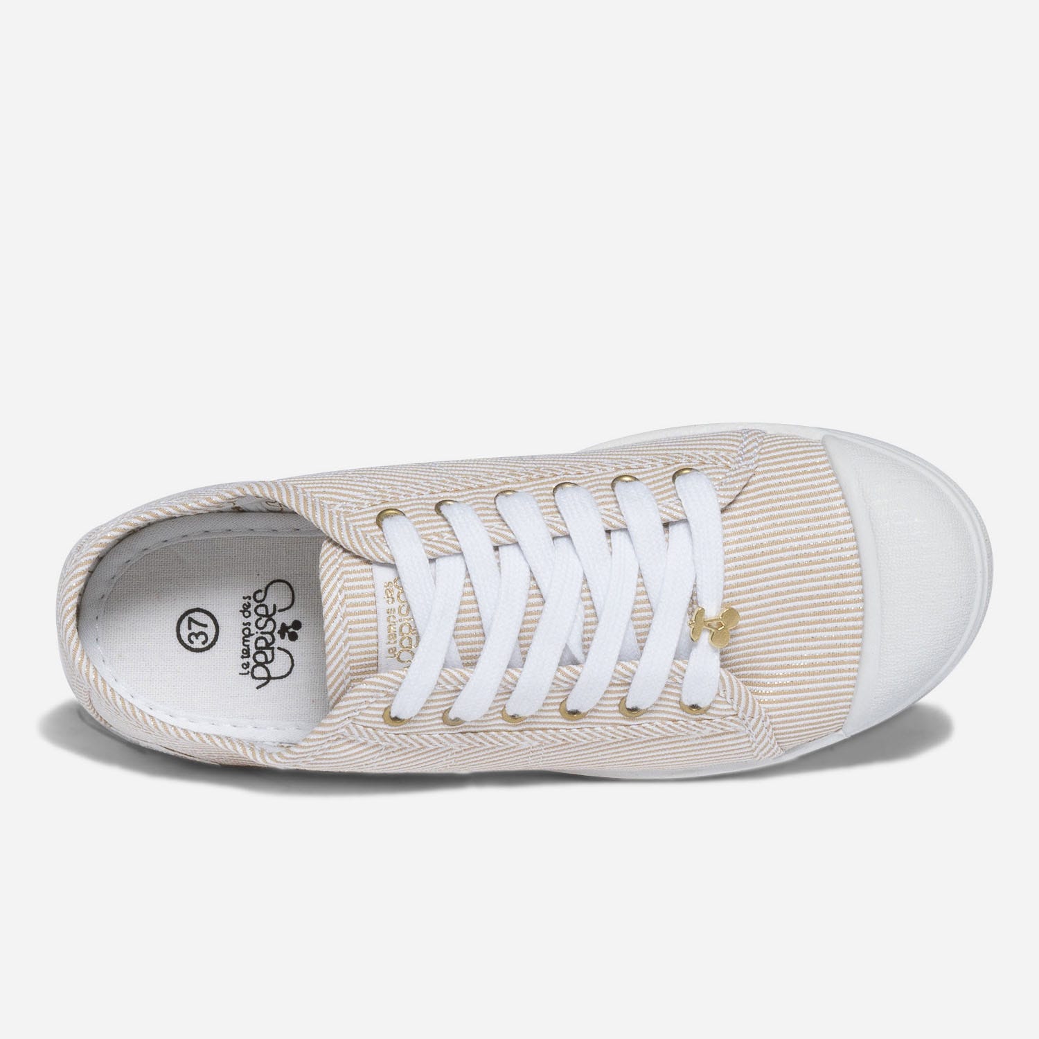 Tennis LE TEMPS DES CERISES beige rayée blanc et argent