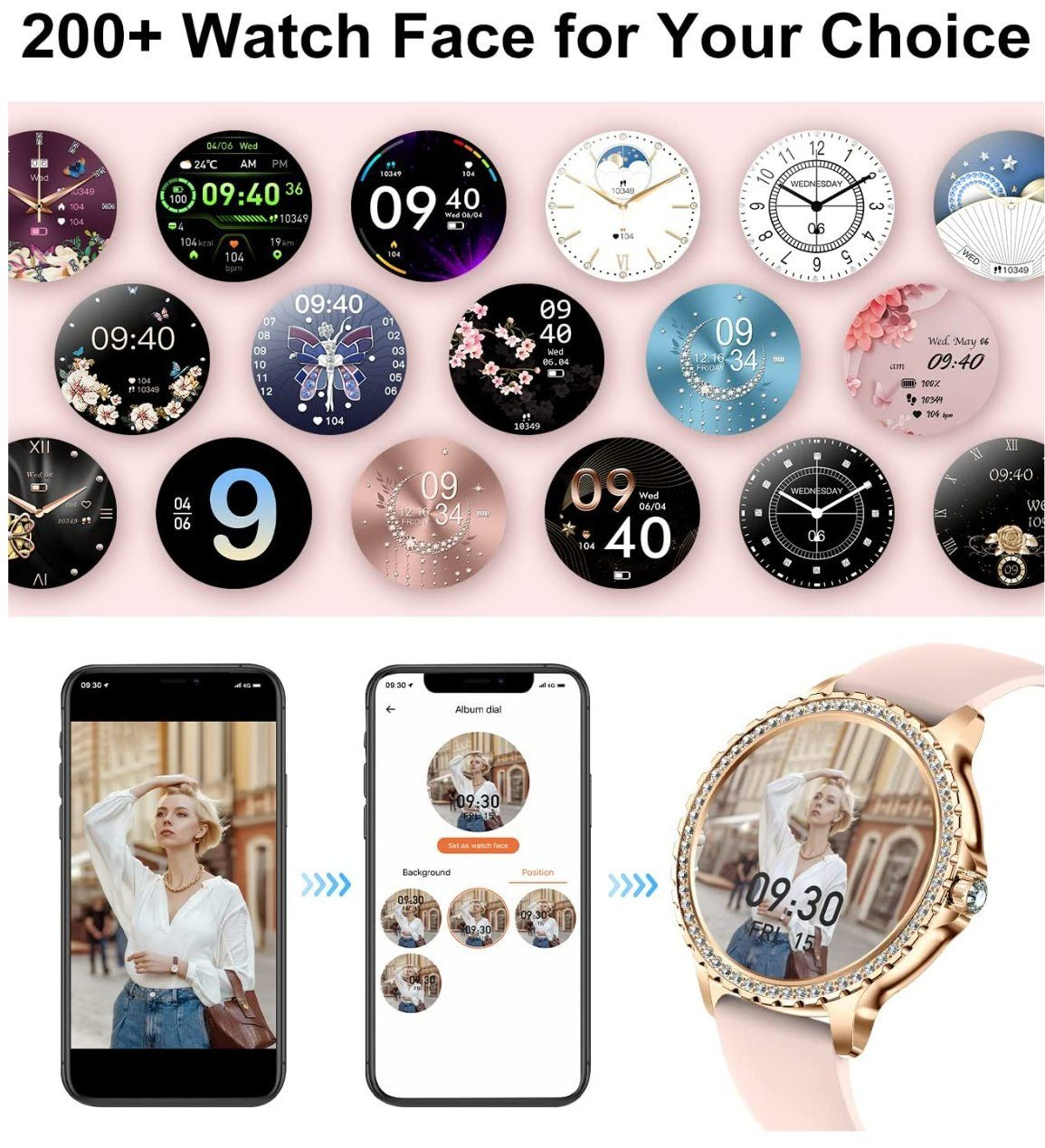 Lige Smartwatch, Damen Mit Telefonfunktion Wasserdicht Rund iOS Android Smart Watch