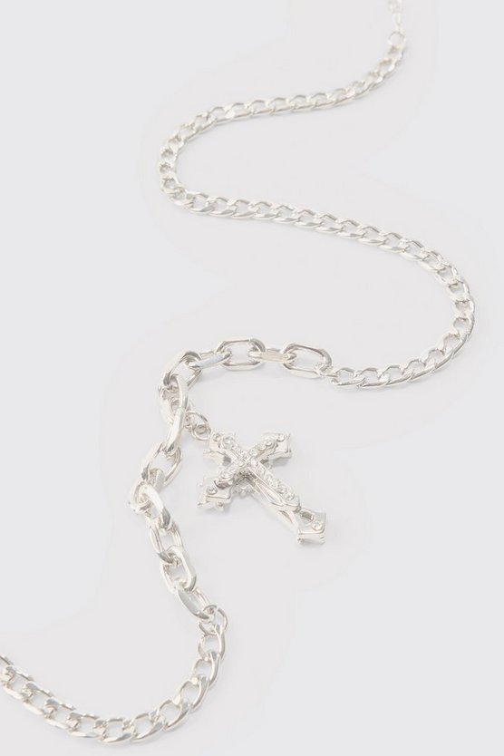 Silberne Kreuz-Halskette mit Ketten-Detail