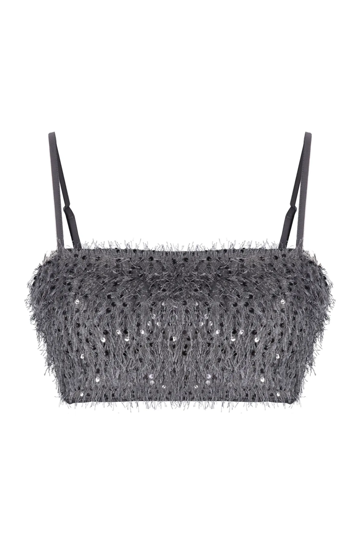 Trendyol Collection  Silbernes Crop Bustier mit Fransen und Pailletten TPRAW24BS00034