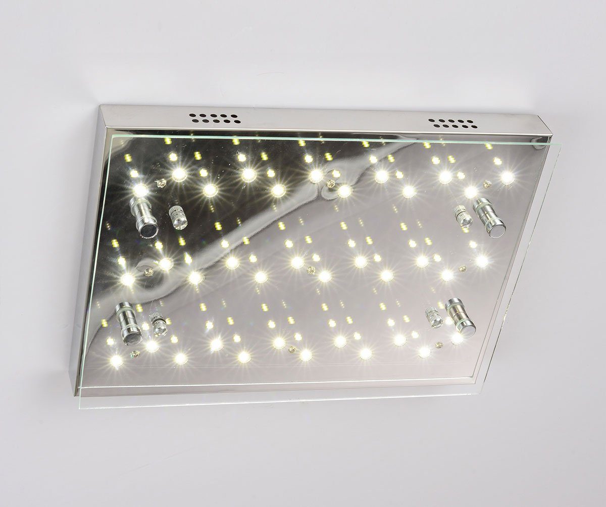 Lewima LED Deckenleuchte Boomer, aus Glas und polierten Edelstahl flach 25x35cmx6cm 18W, Warmweiß, Silber, auch für Bad Zone 3