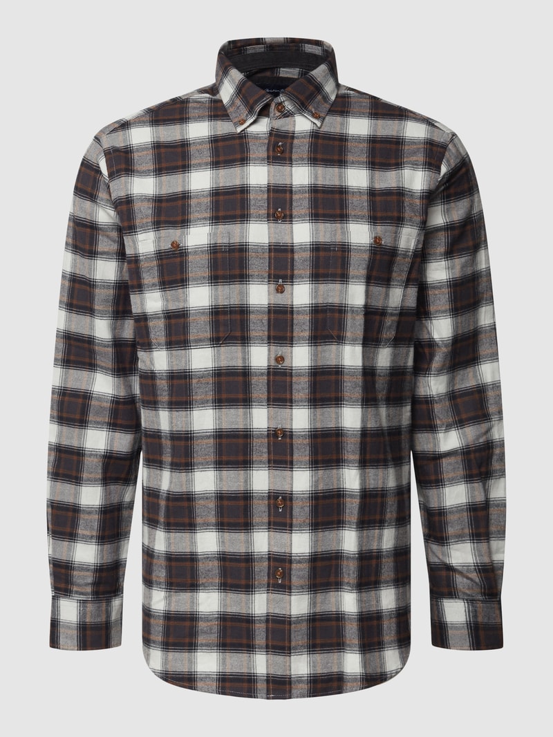 Regular Fit Freizeithemd mit Tartan-Karo in schwarz
