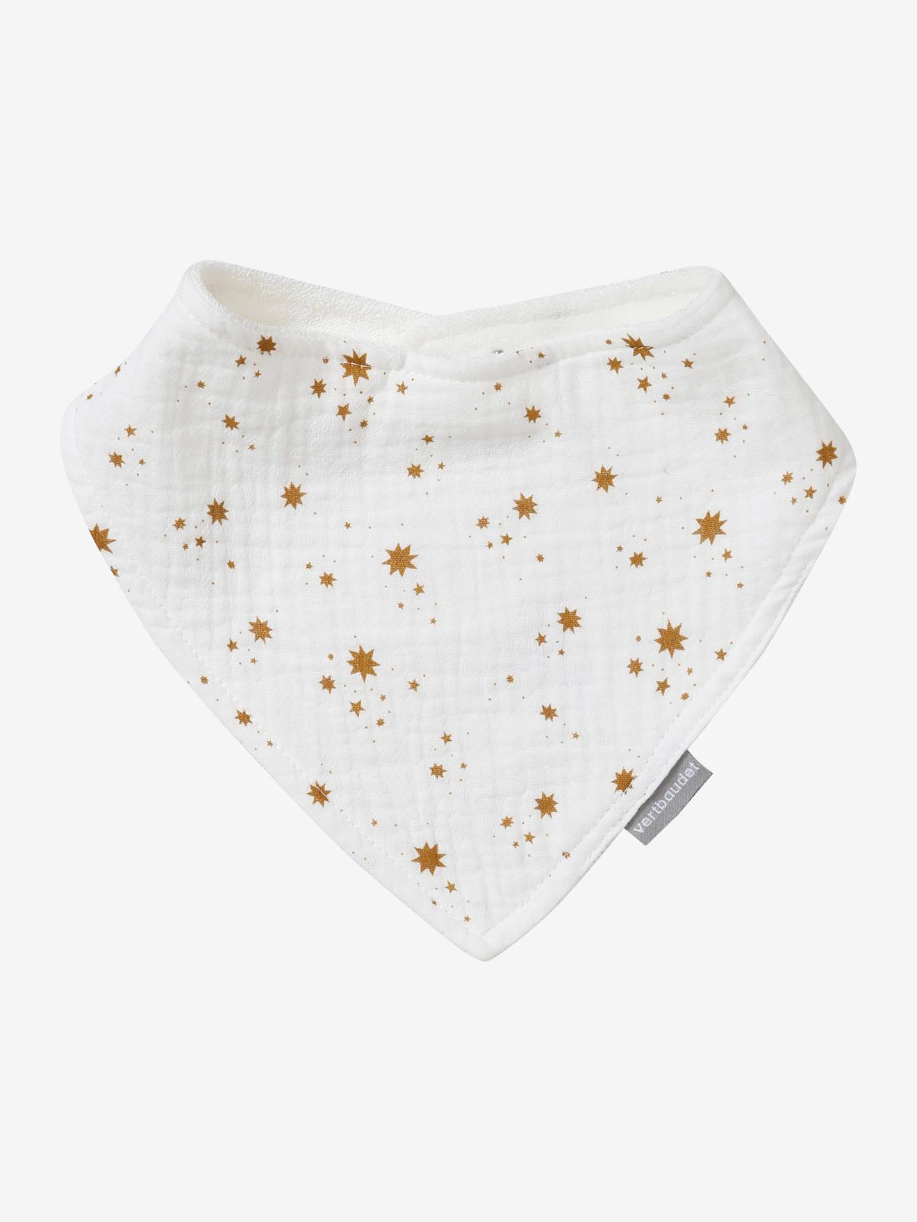 Lot de 3 bavoirs bandanas en éponge et gaze de coton caramel