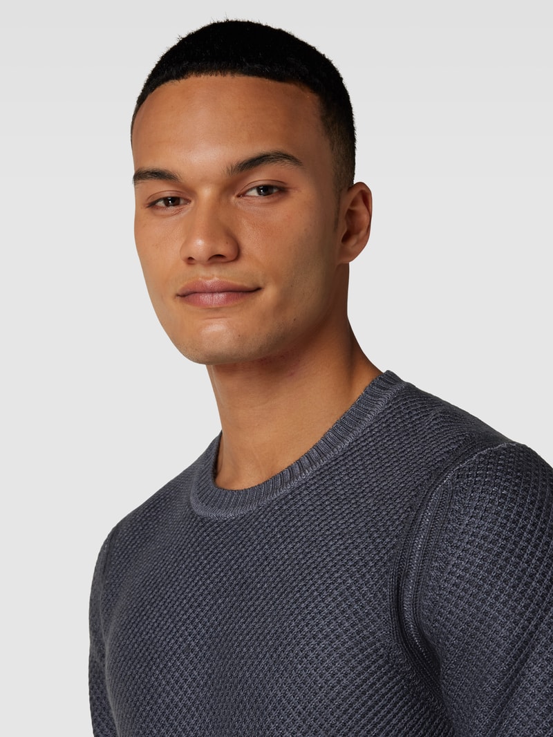 Strickpullover aus Schurwolle Modell 'Willon' in dunkelblau