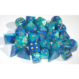 Blue-Teal with Gold (Set aus 7-Würfeln) [Gemini]
