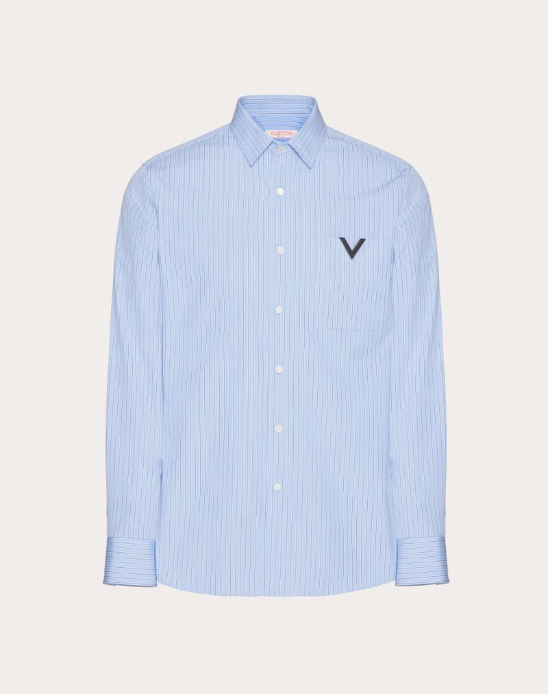 Camisa de algodão popeline com detalhe metálico em V