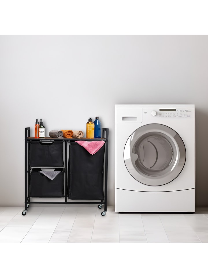 relaxdays Wäschekorbregal in Schwarz/ Braun - (B)72,5 x (H)78 x (T)30,5 cm günstig kaufen onesize