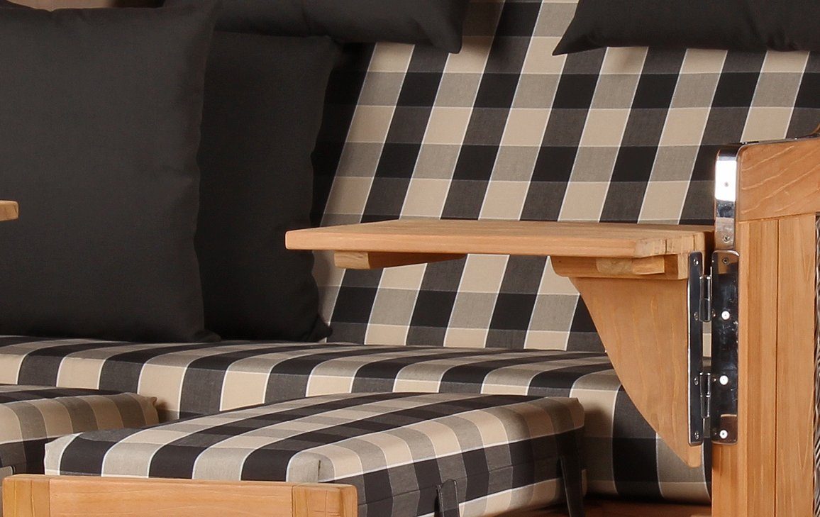 bene living Strandkorb Ammersee Grande XL Teak - PE grau - Modell 505, BxTxH: 142x95x165 cm, Volllieger ca. 175 Grad, Ostsee-Strandkorb Komplettset, inkl. Liftersystem und Bullaugen