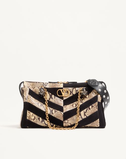 Valentino Garavani Panthea Chevron schoudertas van python en suède