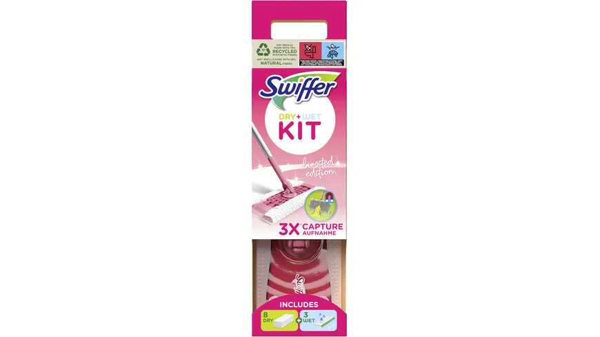 Swiffer Bodenstab Starterset + 8 Trockentücher + 3 Wet Wischtücher Pink