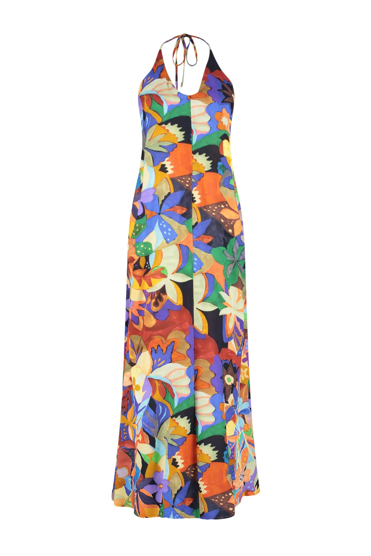 Trendyol Collection  Tief ausgeschnittenes Maxi-Strandkleid mit gewebtem Rücken und Blumenmuster TBESS24EL00022
