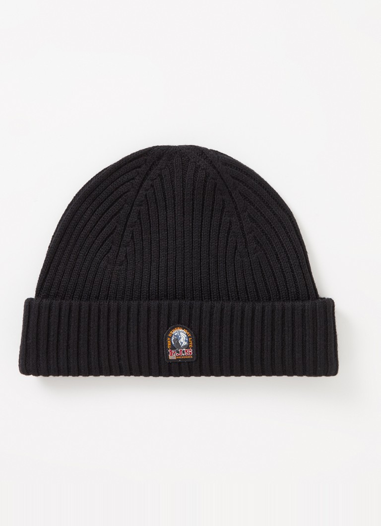 Czapka Parajumpers z prążkowanej mieszanki wełny z logo