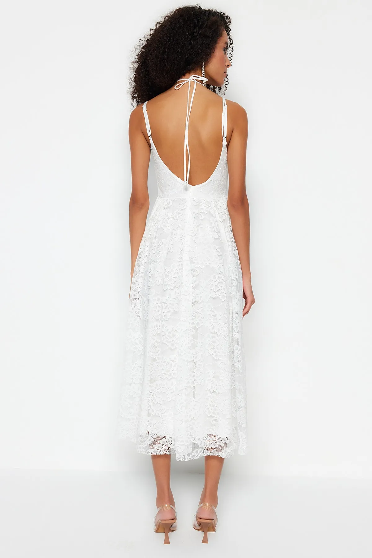 Trendyol Collection  Ecru-Taille geöffnet / Skater-gefüttert Spitze Hochzeit / Hochzeit Elegantes Abendkleid TPRSS23EL00523