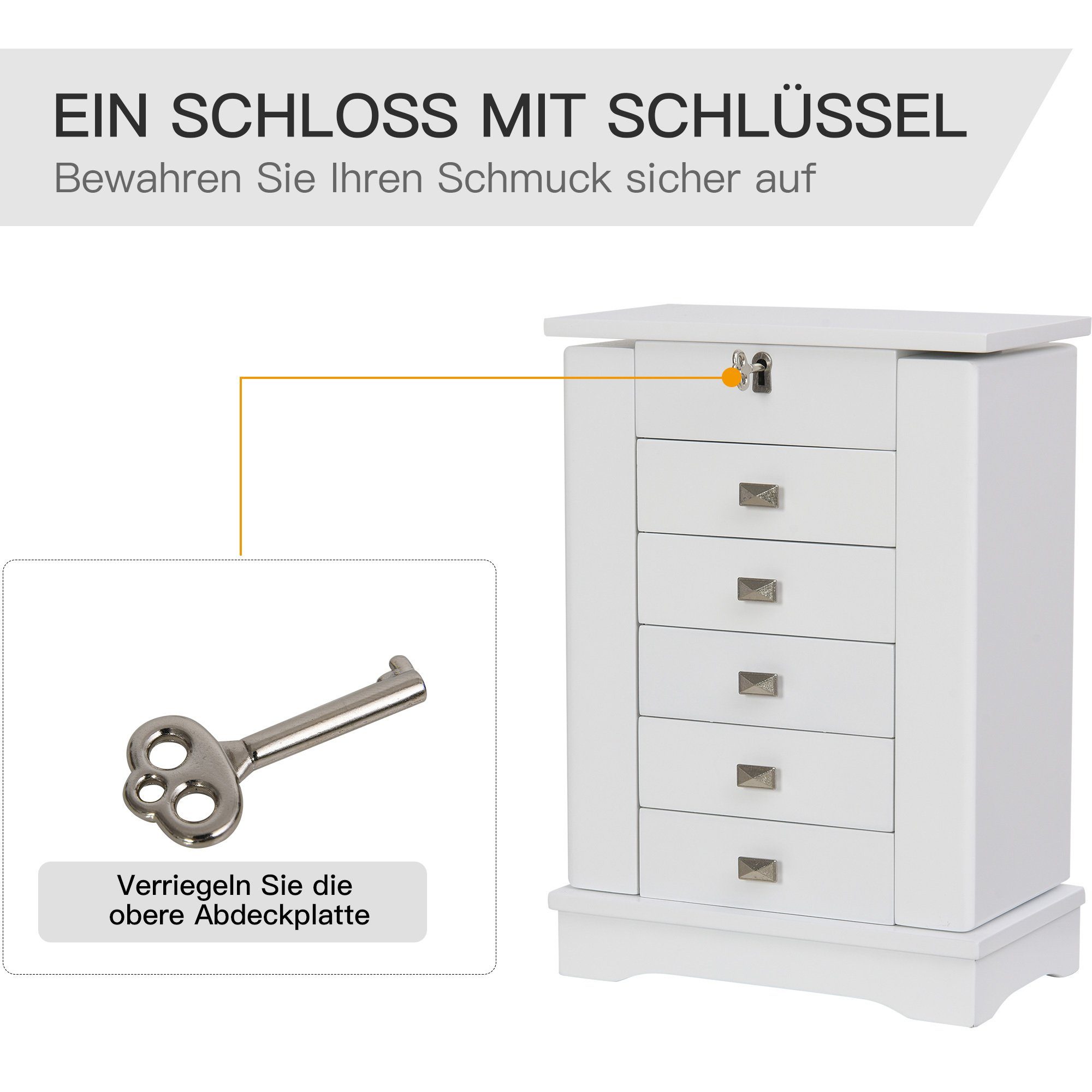 HOMCOM Schmuckkasten Schmuckkästchen mit Spiegel