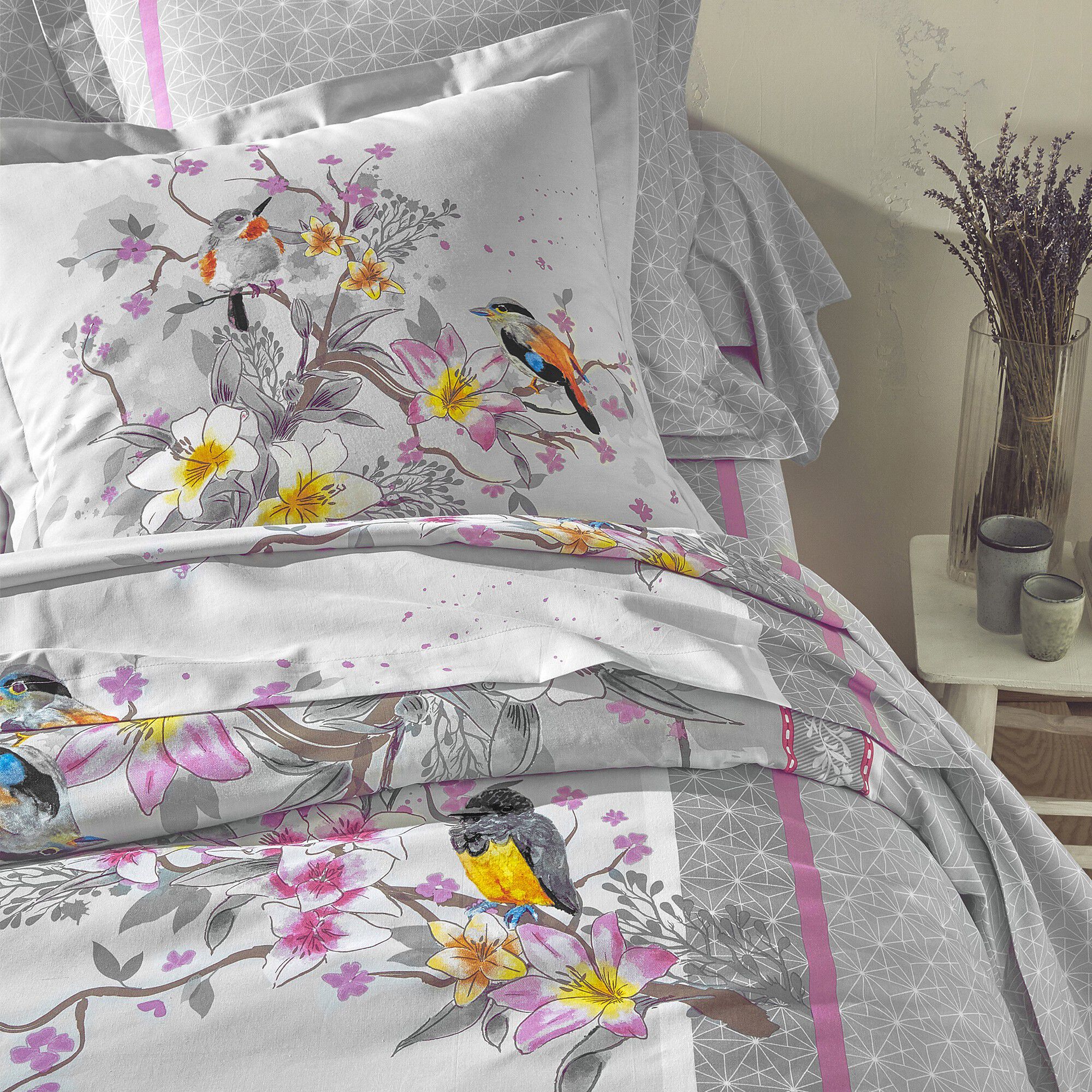 Linge de lit Birdy en coton imprimé oiseaux