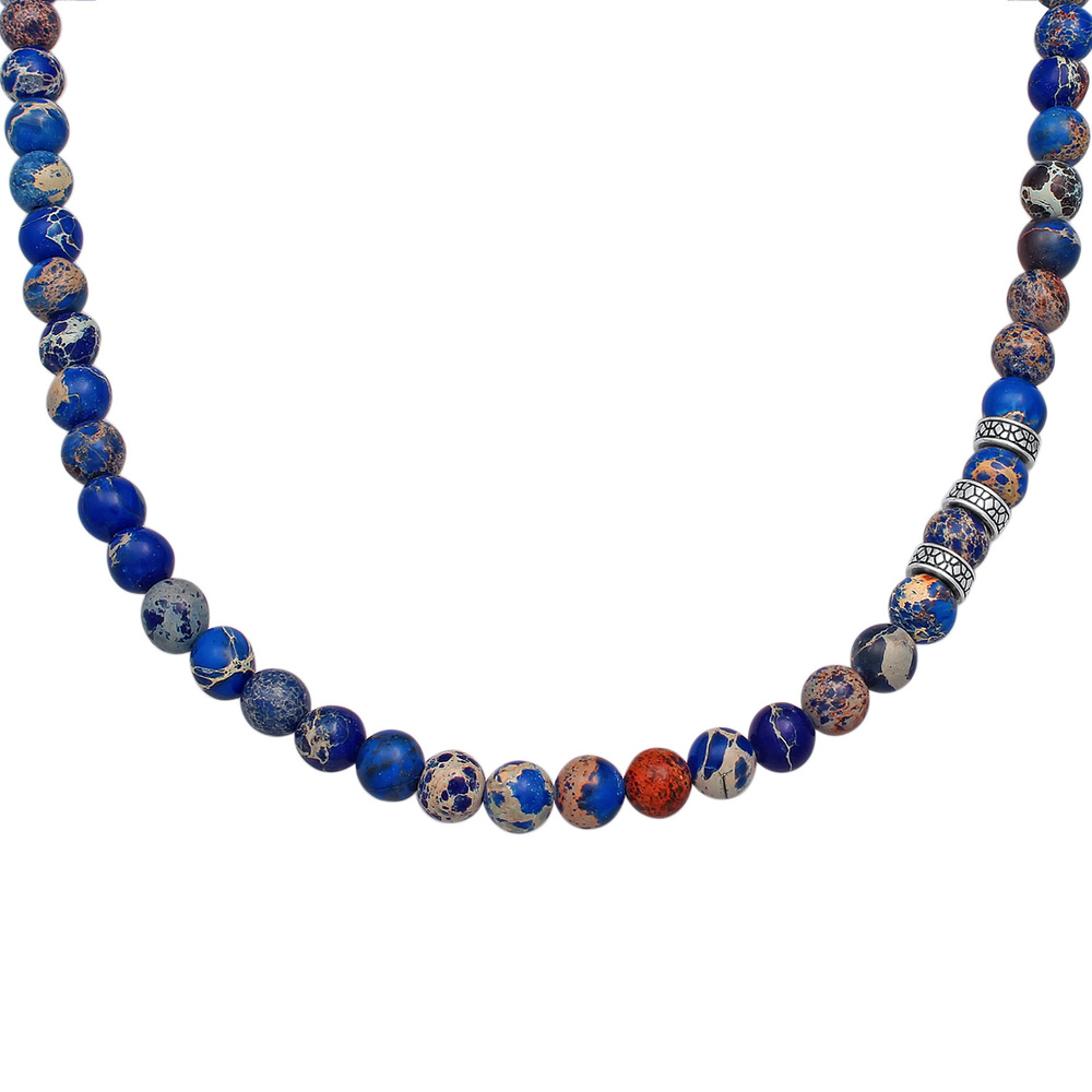 KUZZOI KUZZOI Collier Hommes perles avec des pierres d'agate en argent sterling 925 collier