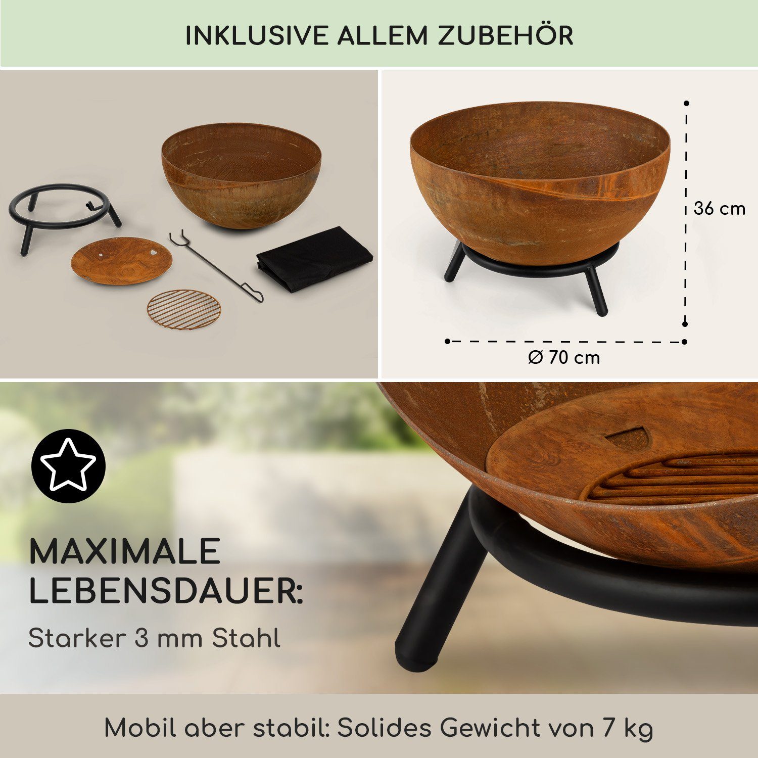 blumfeldt Feuerschale Fireball Rust Feuerschale, (Set), Feuerkorb Feuerstelle Outdoor Feuerschale Garten Lagerfeuerschale