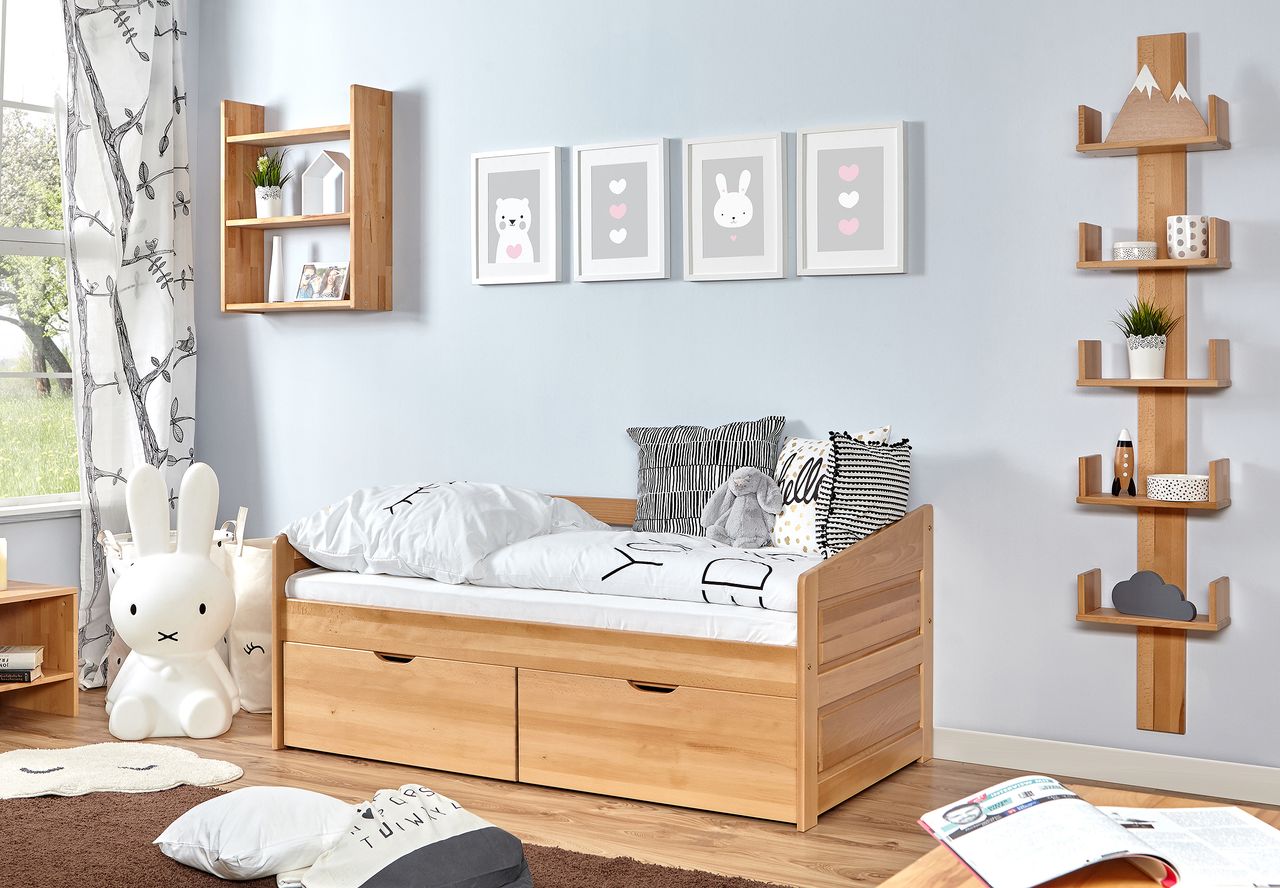 Ticaa Sofabett MINI Micki Buche 80x160 cm Var 4 - mit 2er Schubkästen - inkl. Matratze