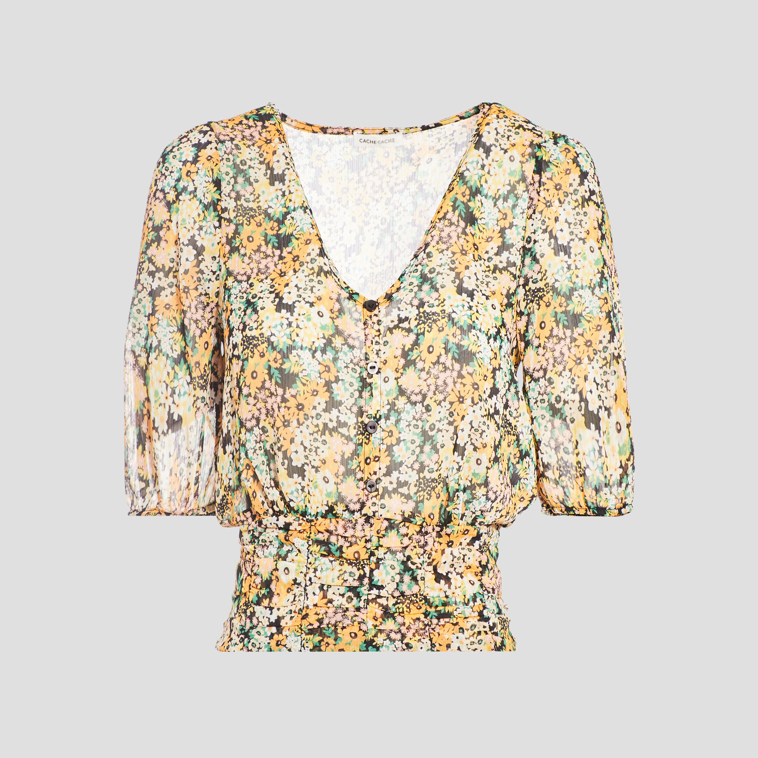 Blouse manches 3/4 noir femme | Cache Cache
