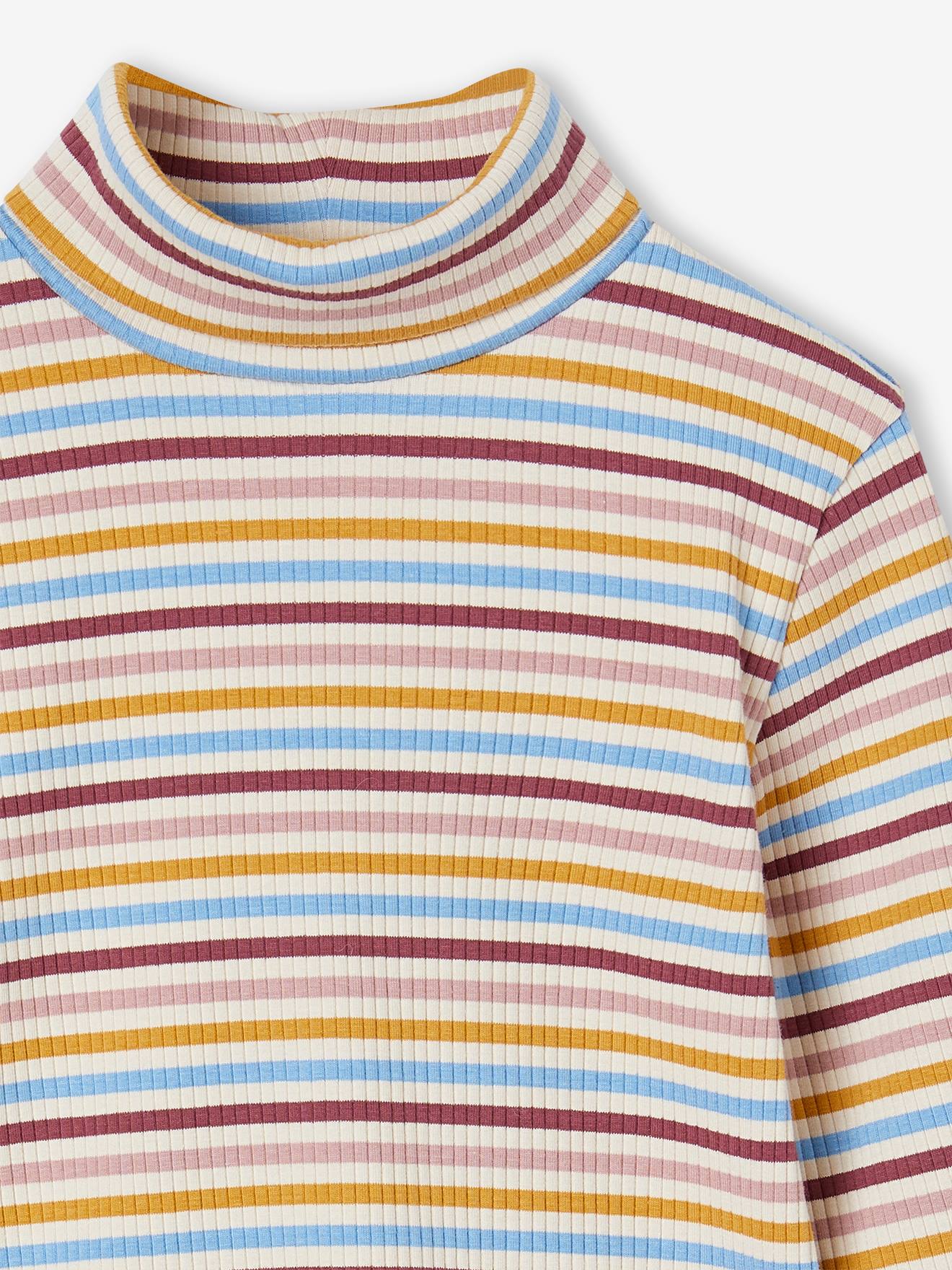 T-shirt col roulé en côtes fille multicolore